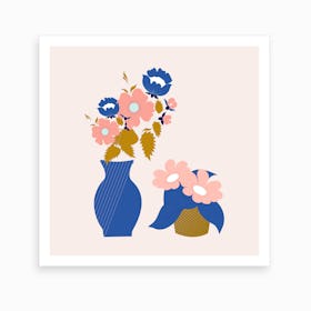 Pink Blue And Gold Vases With Flowers 2 Art Print