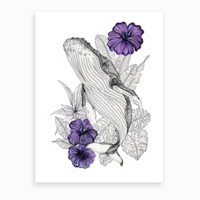 Whale And Flowers Art Print