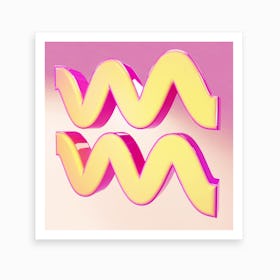 Zodiac Pink And Yellow Sign Aquarius Art Print