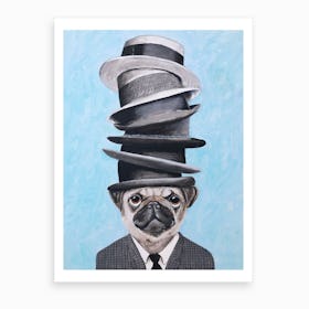 Pug With Stacked Hats Art Print