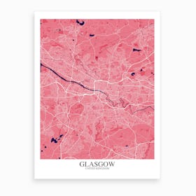 Glasgow Pink Purple Map Art Print