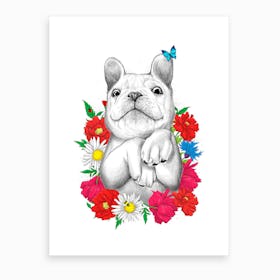 Dog In Flowers Art Print