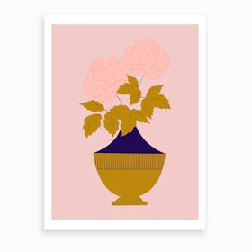 Pink Roses In A Golden Vase Art Print