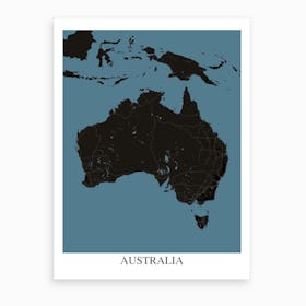 Australia Black Blue Map Art Print