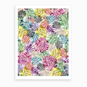 Tropical Monstera Leaves Multicolored Art Print