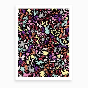 Splatter Dots Multicolored Black Art Print