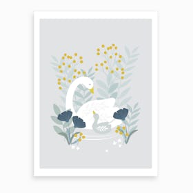 Mother And Baby Swan 2 Art Print