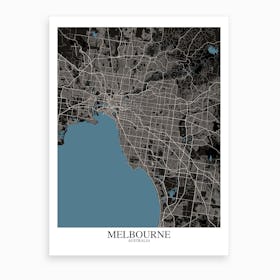 Melbourne Black Blue Map Art Print