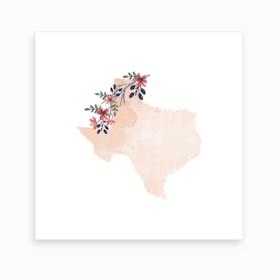 Texas Watercolor Floral State Art Print