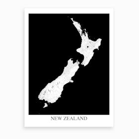 New Zealand White Black Map Art Print