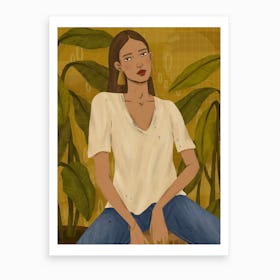 Fashion Model With Leaves  Art Print