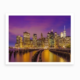 Manhattan Skyline Bright Sunset Art Print
