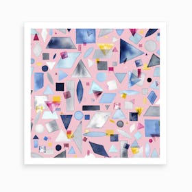 Geometric Pieces Pink Square Art Print