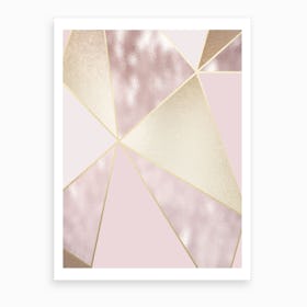 Rose Gold Baby Pink And Gold Line Abstract Art Print