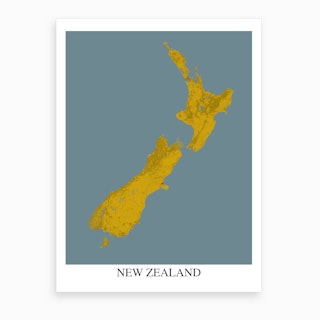 New Zealand Yellow Blue Map Art Print