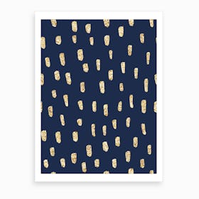 Royal Blue with Gold Dots Art Print