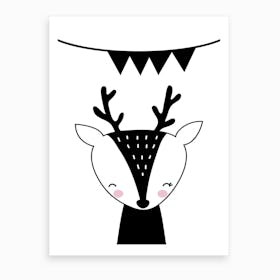Scandi Black Reindeer With Banner Art Print
