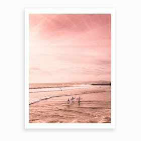 Surfers In Pink Beach Art Print