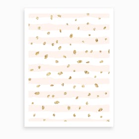 Baby Pink Wave Lines With Gold Dots Art Print