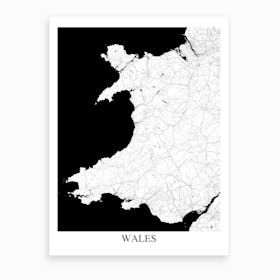Wales White Black Map Art Print