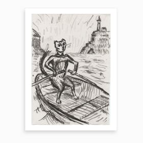 Cat In Boat Art Print