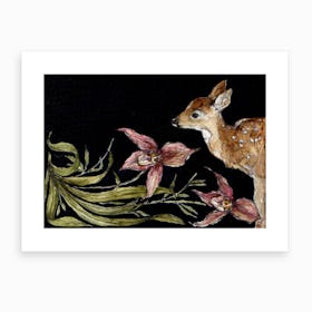 Fawn And Orchids Art Print
