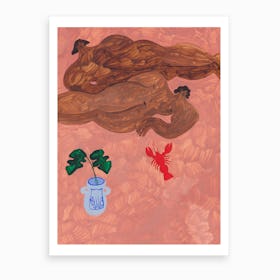 Girls And Lobster Art Print