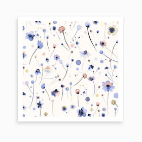 Blue Soft Flowers Square Art Print