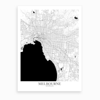 Melbourne White Black Map Art Print