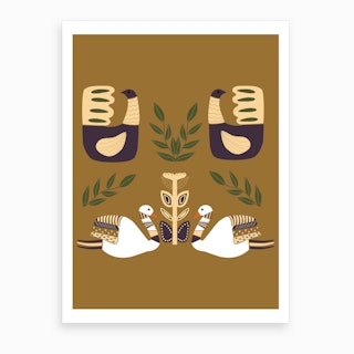 Folkie Elegamt Swans And Birds Art Print