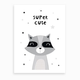 Scandi Super Cute Raccoon Art Print