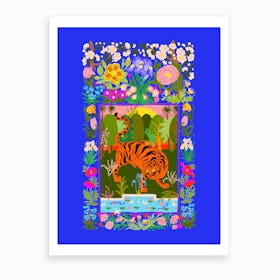 Tiger Garden Blue Art Print