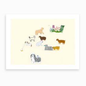 Dogs And Flower Art Print