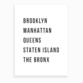 The Five Boroughs Of New York  Art Print