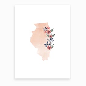 Illinois Watercolor Floral State Art Print