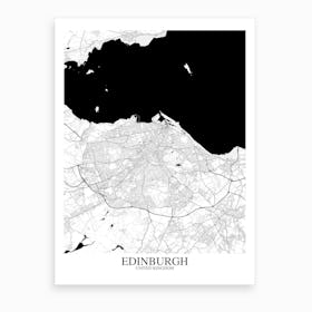 Edinburgh White Black Map Art Print