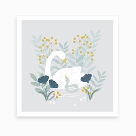 Mother And Baby Swan Art Print