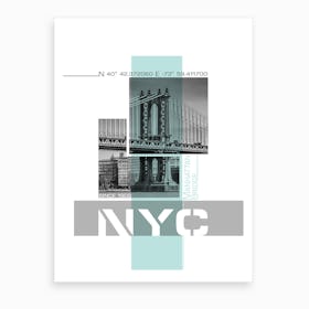 Poster Art Nyc Manhattan Bridge & East River Turquoise Art Print