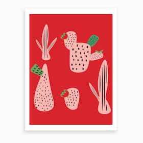 Mid Mod Cactus Red Art Print
