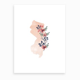 New Jersey Watercolor Floral State Art Print