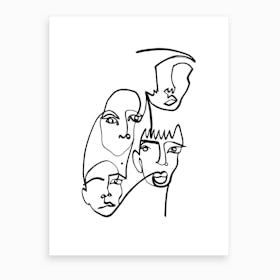 Blind Drawing Four Faces Art Print
