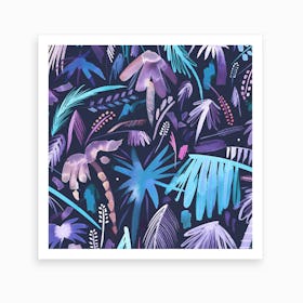 Brushstrokes Tropical Palms Navy Square Art Print