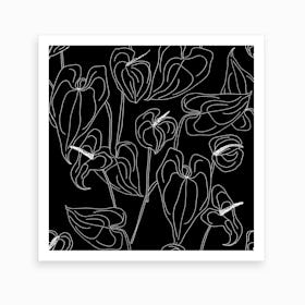 Black And White Linear Anthurium Art Print