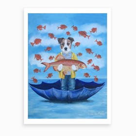 Jack Russell With Big Fish Art Print