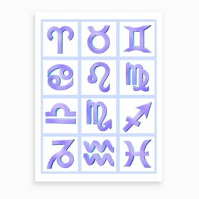Zodiac Signs Framed Purple Art Print