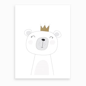 Cute White Bear With Crown Art Print