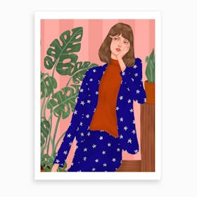 Fashion Model With Leaves Print Art Print