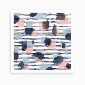 Watercolor Stains Stripes Navy Square Art Print