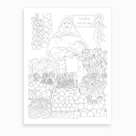 Campo De Fiori Square In Rome Line Art Print