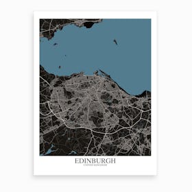 Edinburgh Black Blue Map Art Print